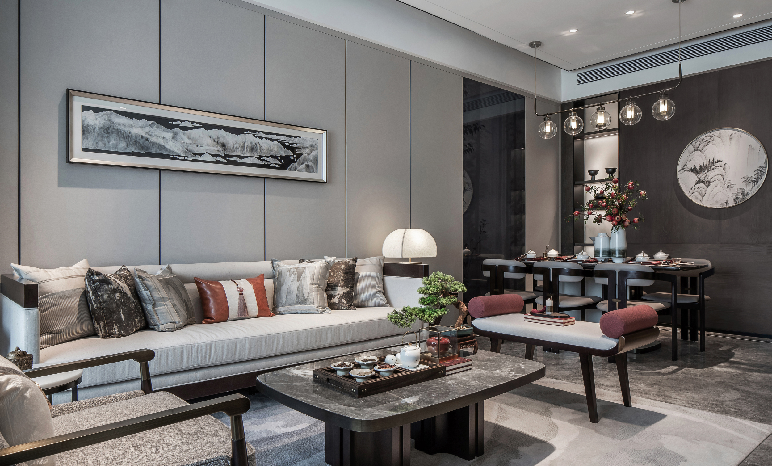 中式装修风格样板房图,桃花源120平中式风格样板房