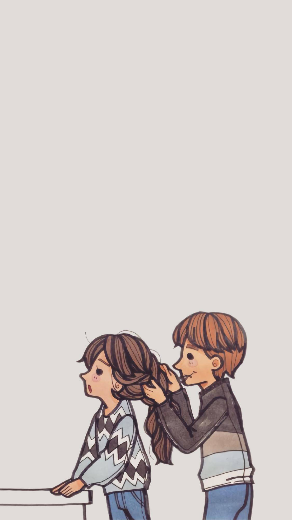 情侣生活插画手机壁纸,手绘情侣壁纸有爱