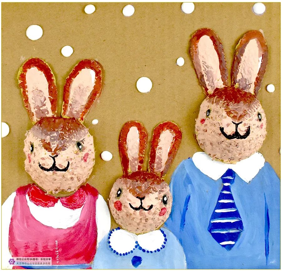 小学生变废为宝的手工画,儿童画创意画可爱的小兔子