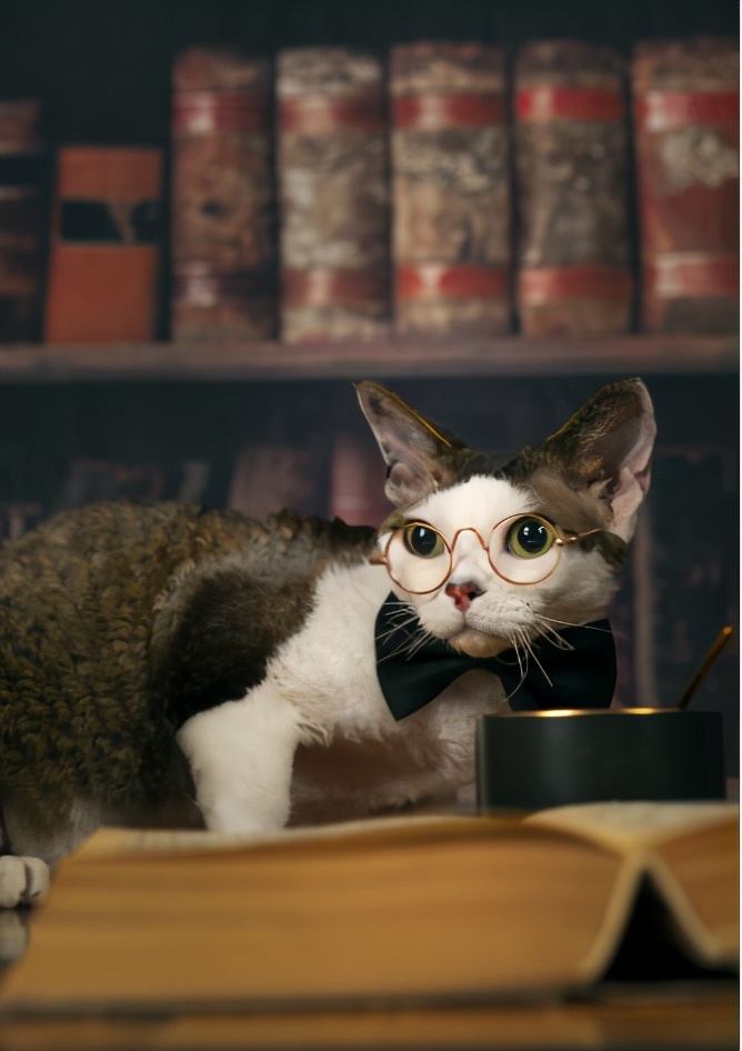 猫中边牧,德文卷毛猫头上有杂毛