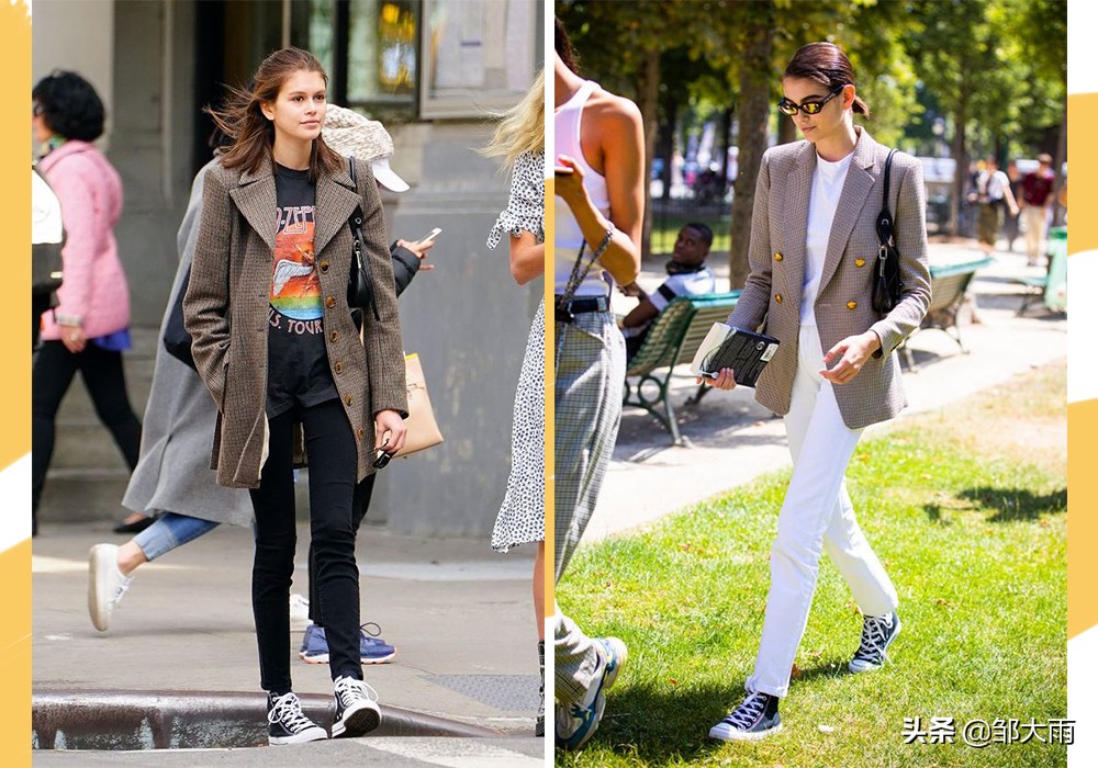 kaia匡威鞋街拍,黑色匡威黑色裤子穿搭