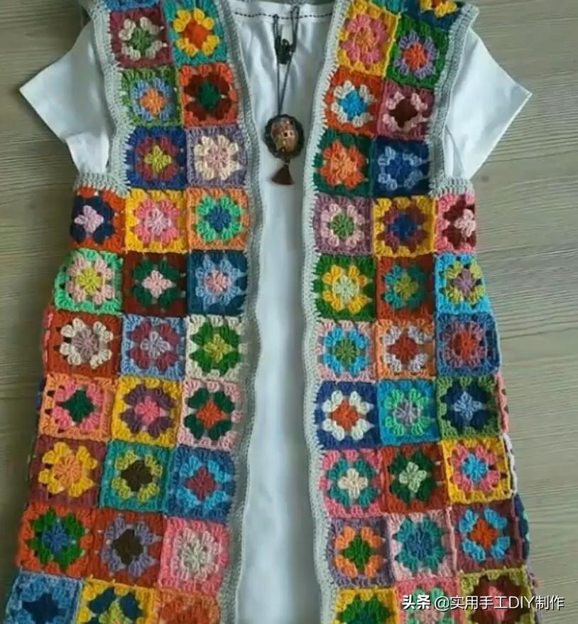 祖母方格编织长款外套教程,针织作品70款简约
