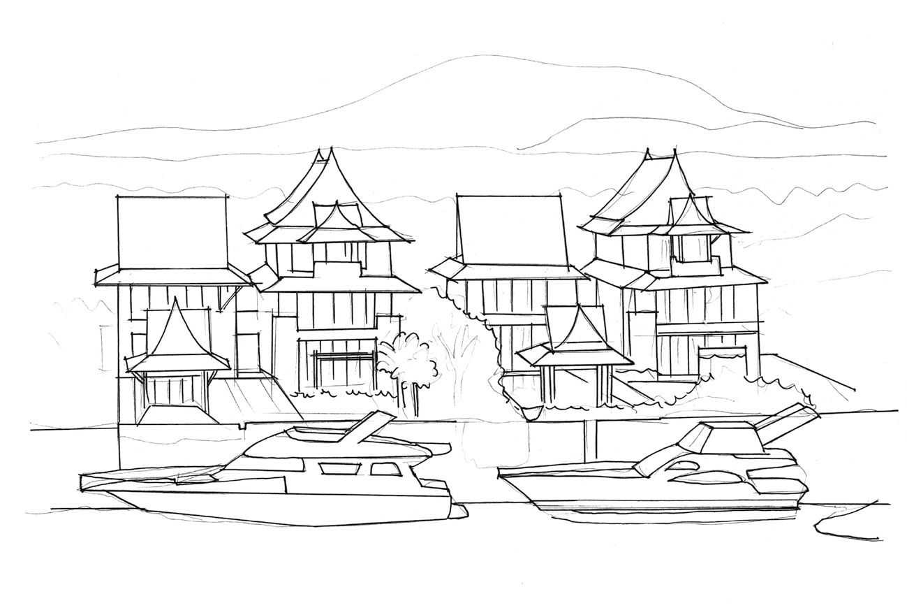 中国古代建筑手绘线稿步骤图,尺规手绘建筑平面图的绘制步骤