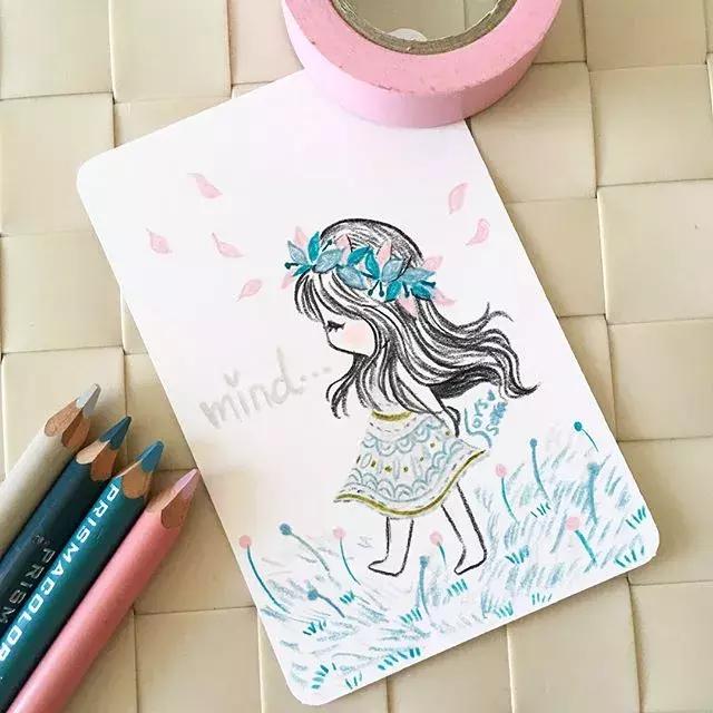 彩铅画古风人物简笔画,彩铅荷花简笔画几分钟就能学会