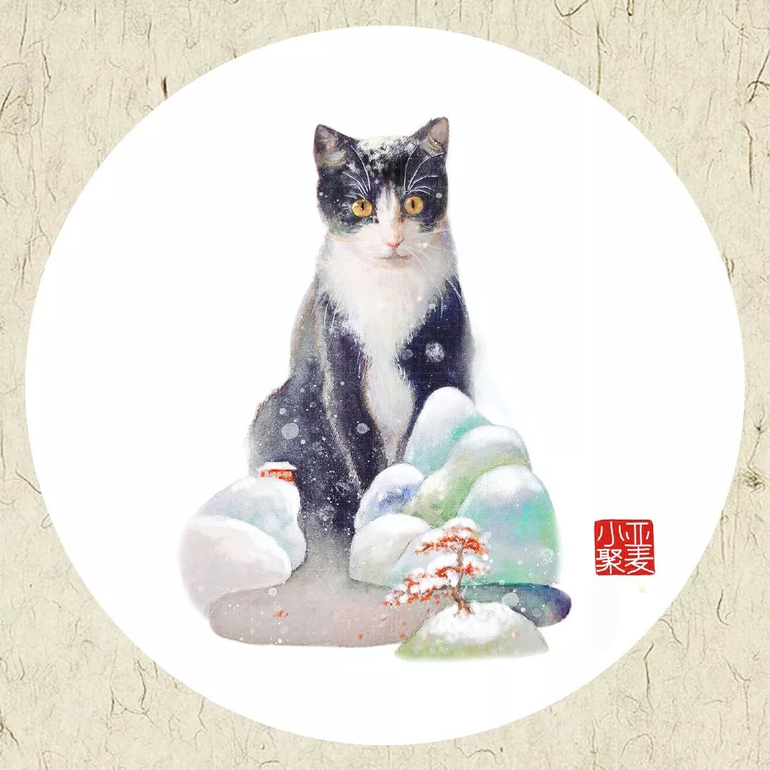 插画师笔下不同姿态的猫,一组与猫咪有关的古风插画作品