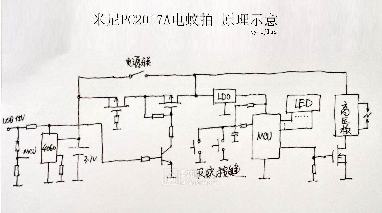 电蚊拍电路图原理检修视频,电蚊拍紫光灯维修