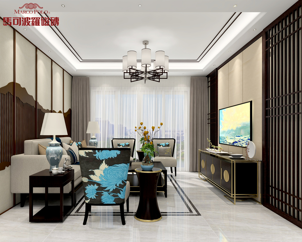 素色砖铺贴效果图设计,设计师新中式风格瓷砖铺贴效果图