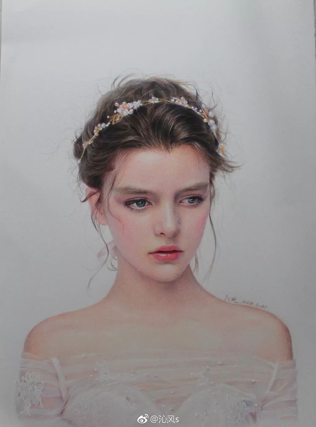 彩铅画美丽的山水画,彩铅画美人蝴蝶