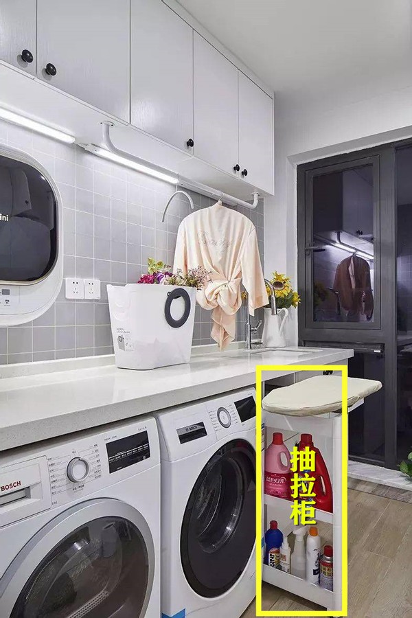 洗衣机旁极窄柜子,洗衣机上方缝隙收纳方法