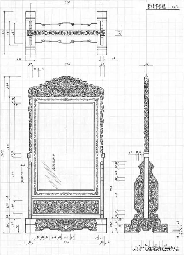 中国传统家具手绘三视图,古典家具设计图纸