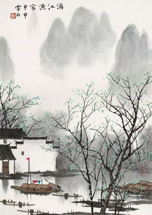 白雪石漓江山水画作品高清图片,名家笔下的漓江山水有多美