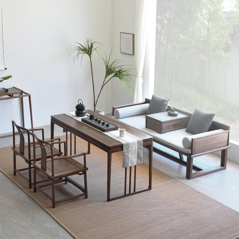 日式茶室书桌禅意设计,原木茶台书桌一体禅意