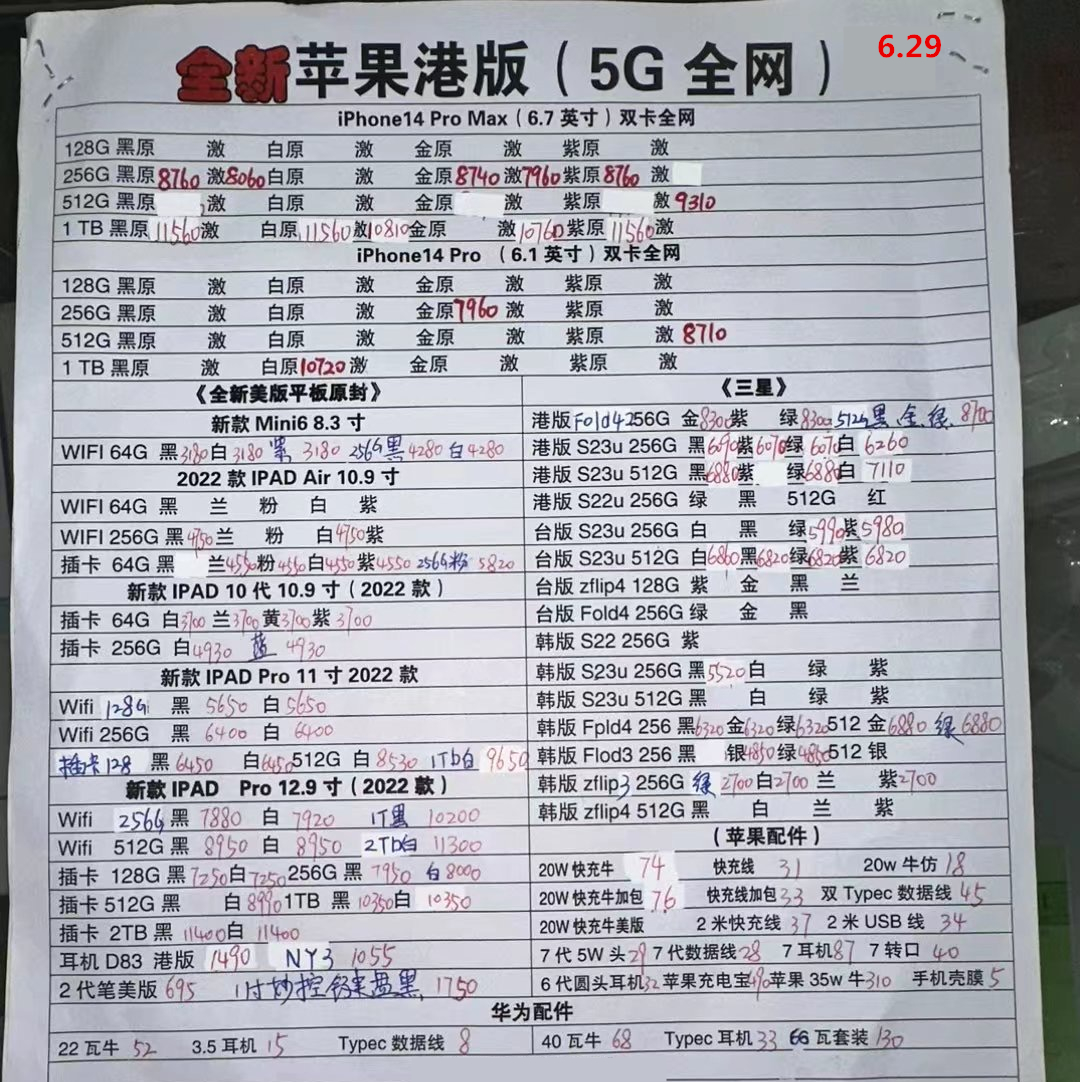 2024年1月11日华强北手机批发价,2024年1月18日华强北手机批发价