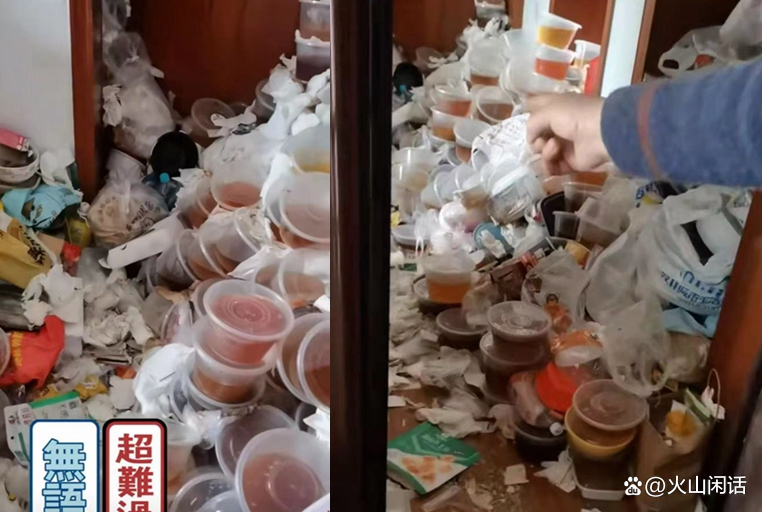 女租客房间里垃圾成堆震惊房东,女孩住出租房一堆垃圾躲衣柜