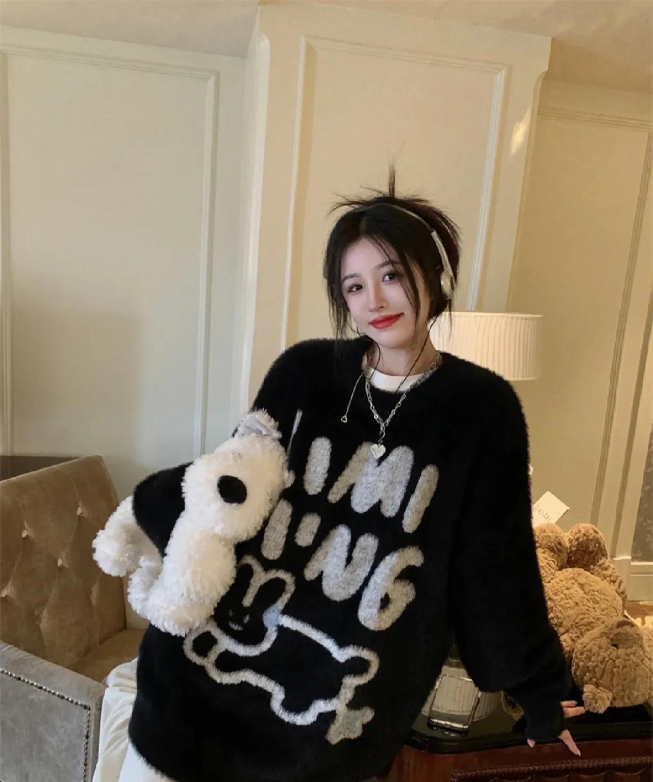 粉色水貂绒中长款慵懒风毛衣,慵懒风粉色毛衣水貂绒