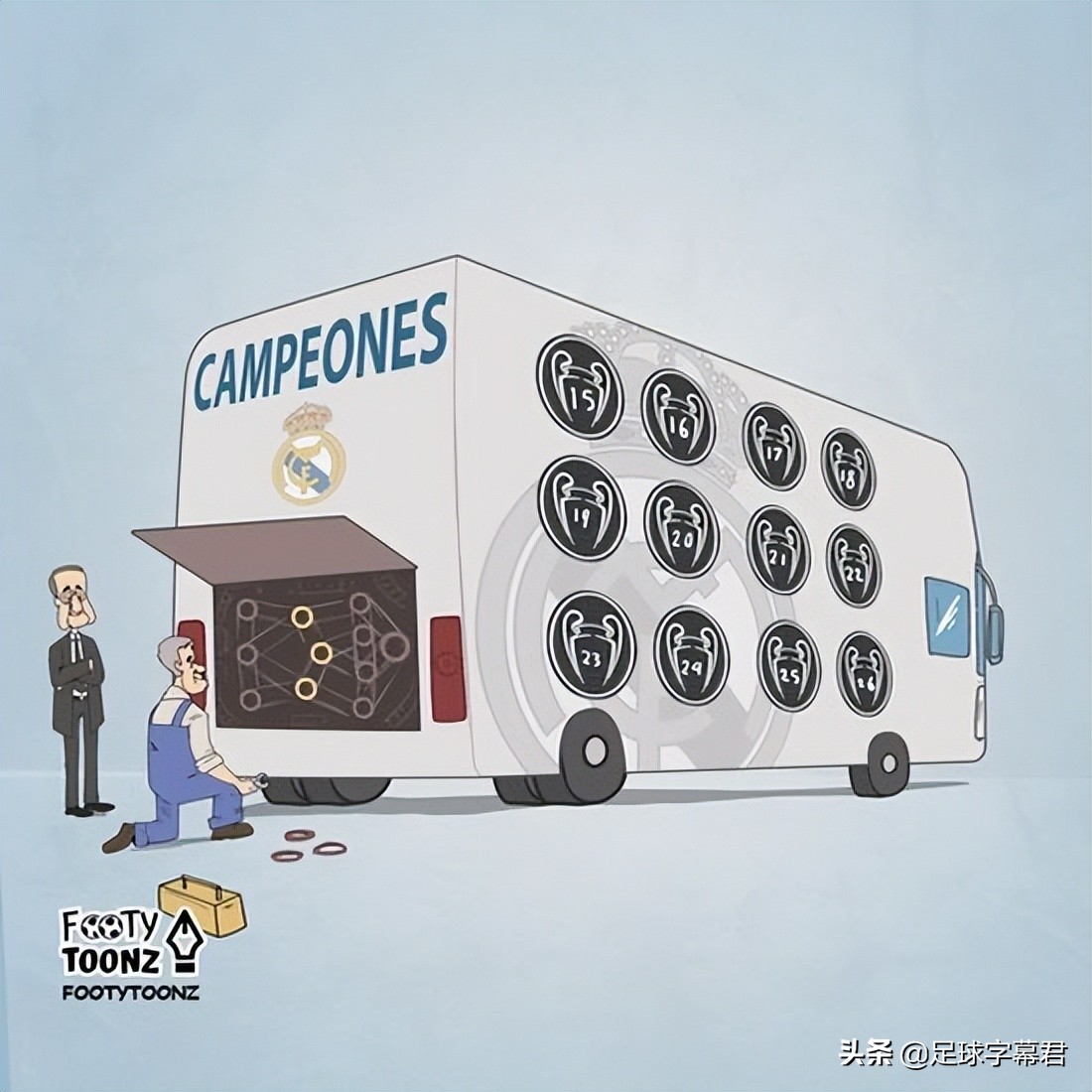 每日足坛趣图：皇马的14座欧冠奖杯该怎么摆对称？