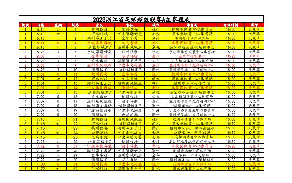 2024浙江足球超级联赛赛程表,2024浙江足球超级联赛在温州开幕
