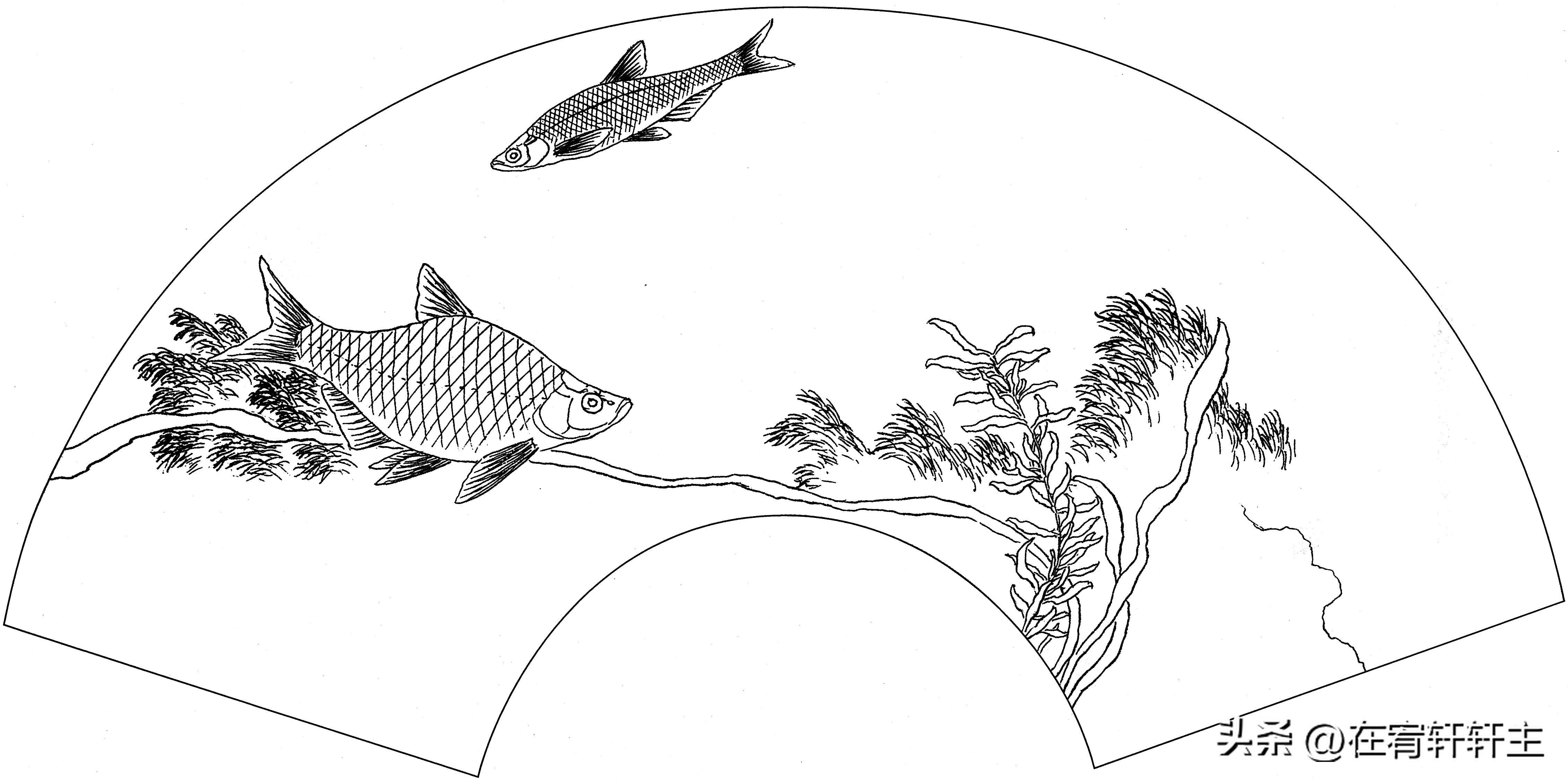 工笔白描祥云图案扇面,工笔扇面葡萄白描图片