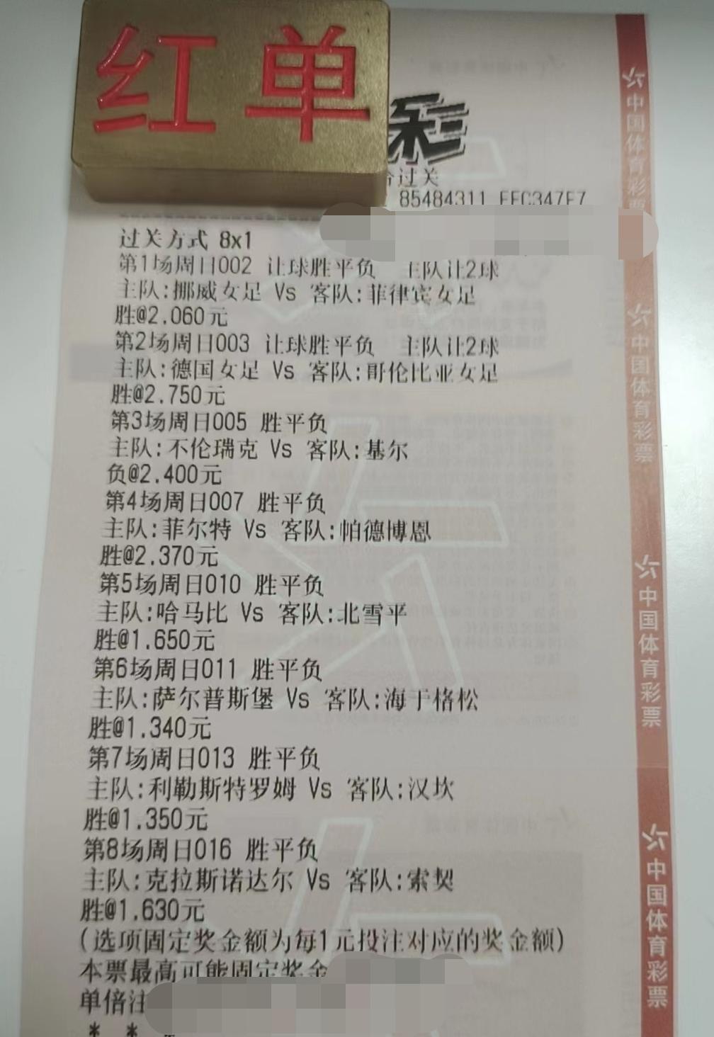 竞彩8串1容错一场多少钱一注,竞彩足球8串1过6关容错2有奖吗