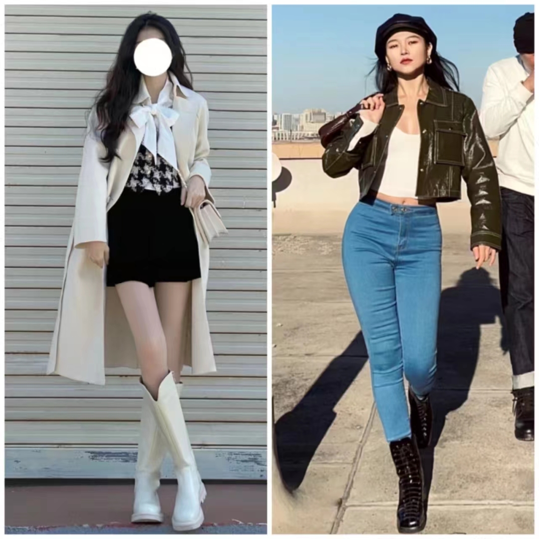 流行的靴子搭配什么衣服图片,中长靴子穿衣搭配图片2020秋冬