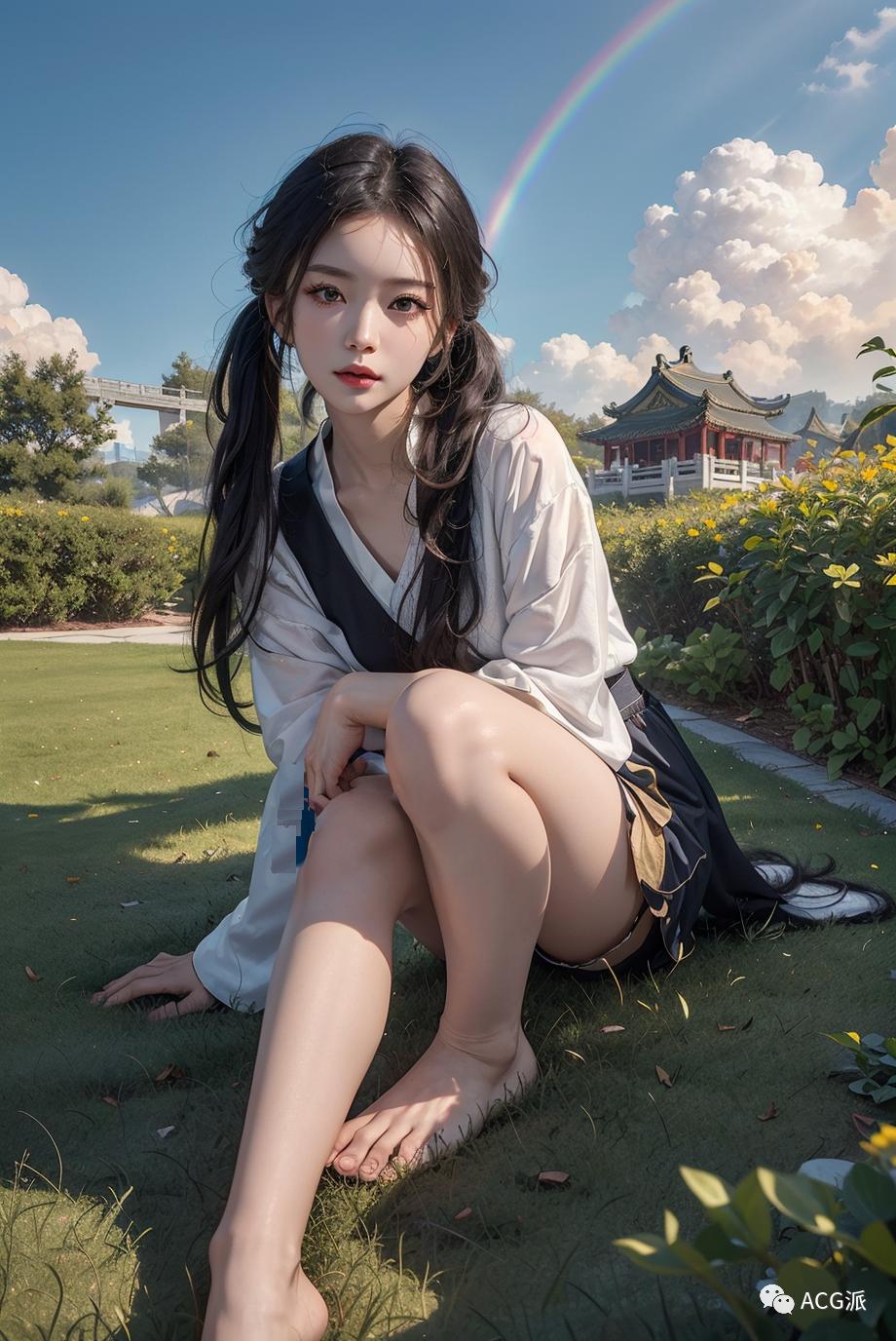 ai绘画暗黑系古风少女,古风高马尾绘画女