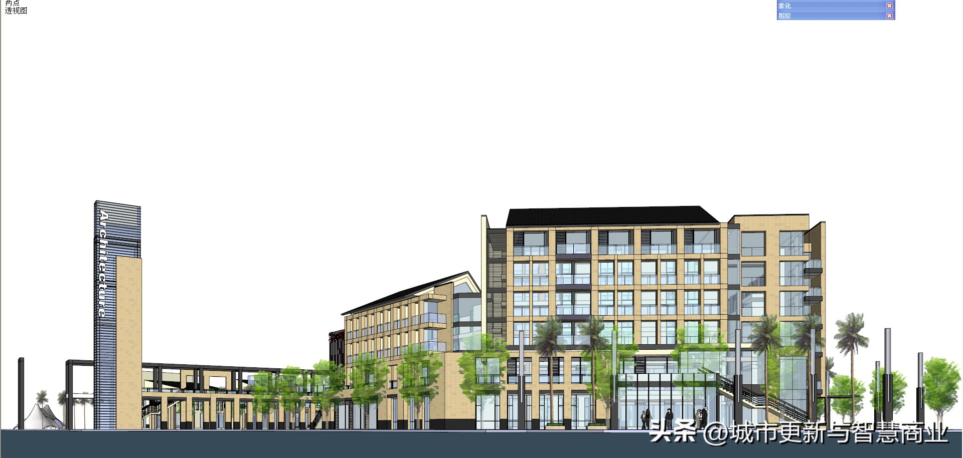 滨水公园su模型图片,苏州商业街su模型