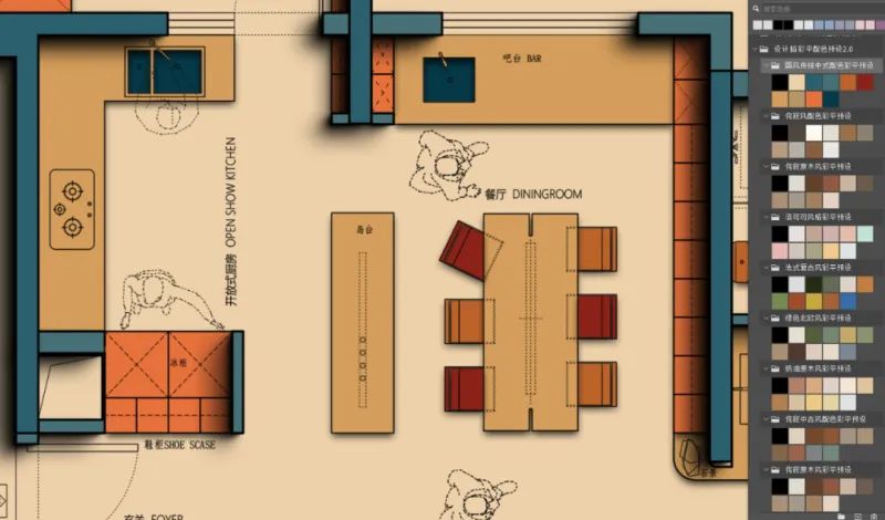 用了这PS材质配色预设，轻松搞定彩平图