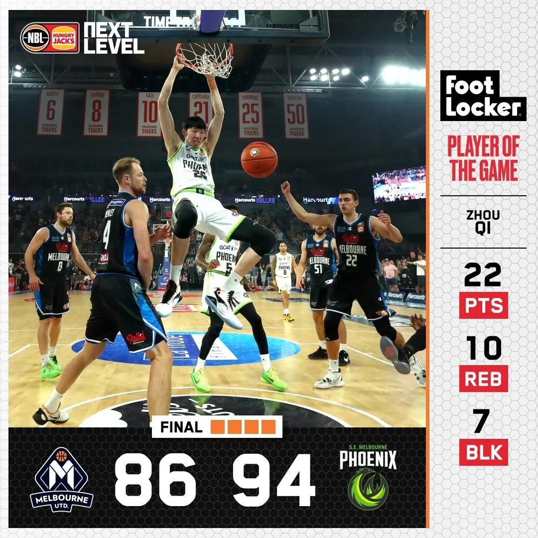 澳洲nbl周琦砍22分比赛录像,nbl澳洲常规赛周琦第二场表现