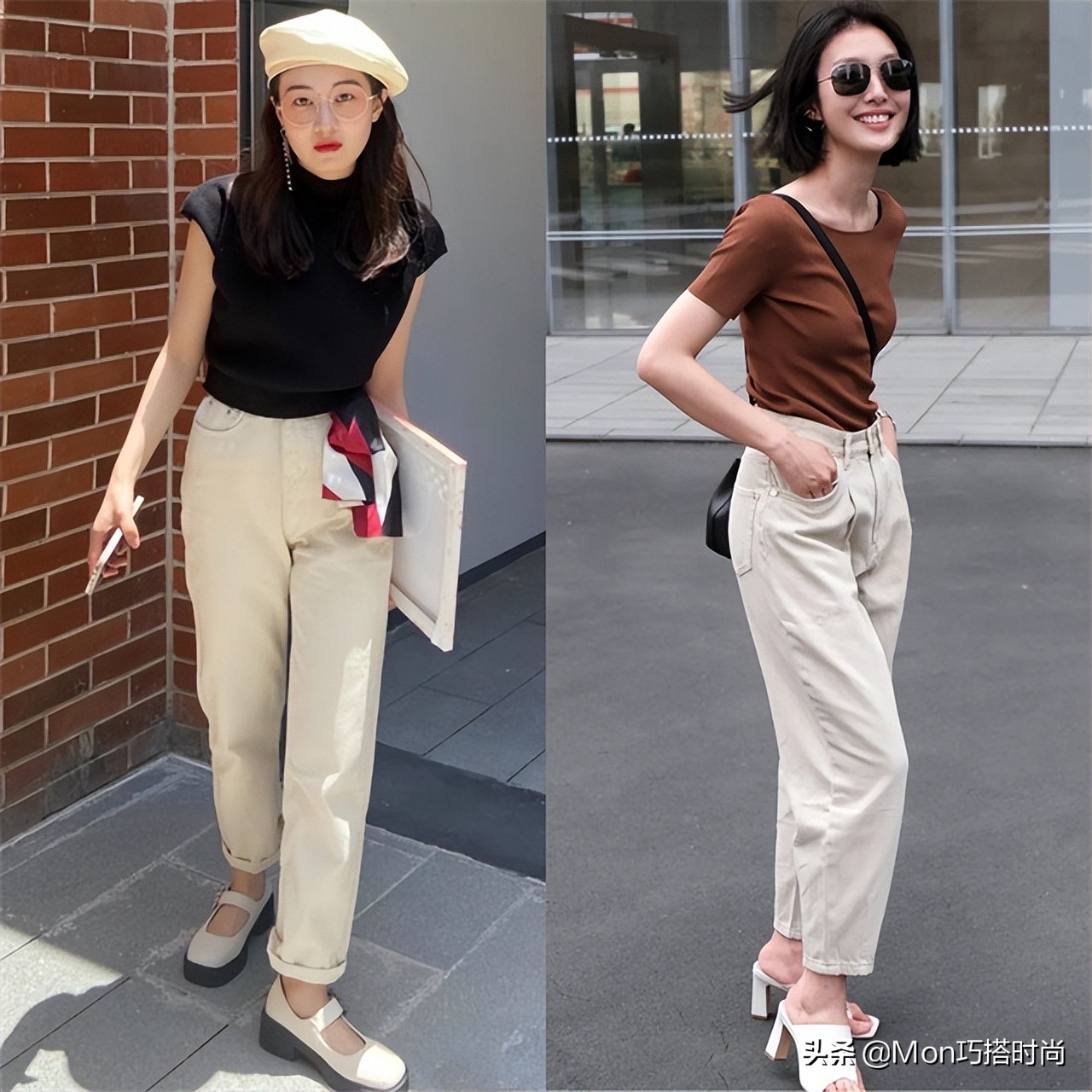 杏色直筒裤初秋穿搭,春秋黑色显瘦微喇小黑裤穿搭