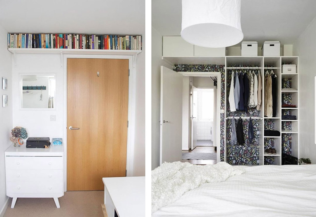 卧室门到天花板还打柜子不,小卧室装修墙面上打隔板放东西