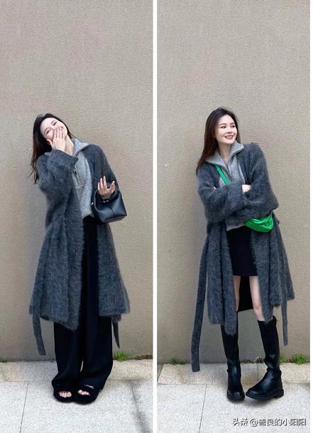 深灰色长款毛衣怎么搭配冬季,冬季灰色超长款毛衣怎么搭配图片