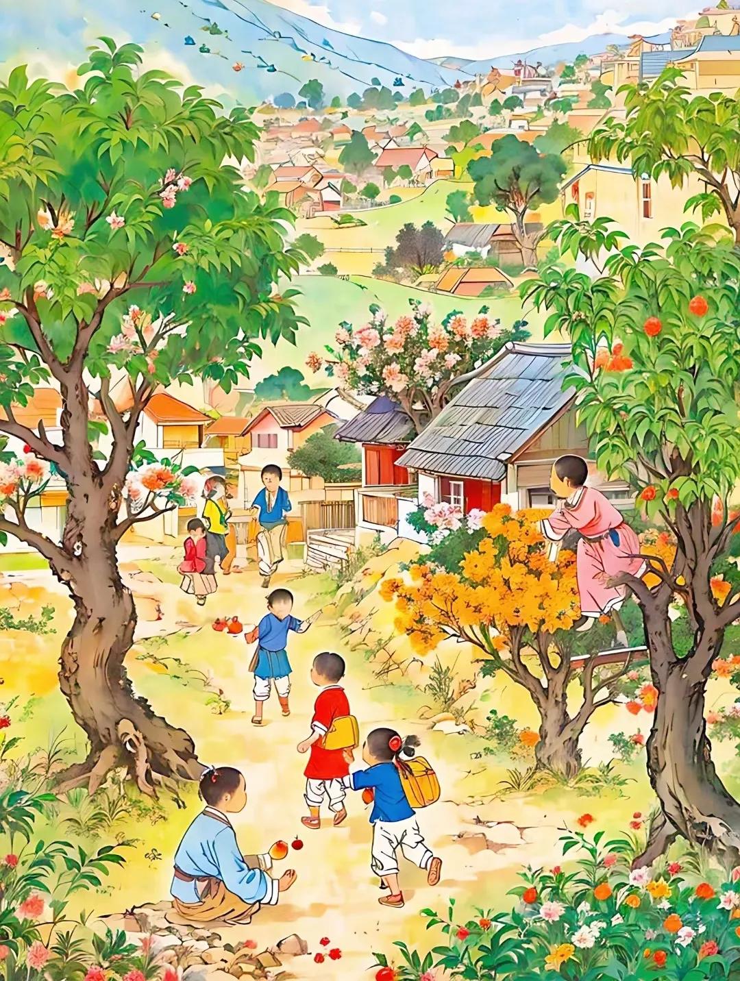 唯美治愈插画田园风,好看的古代风景田园插画