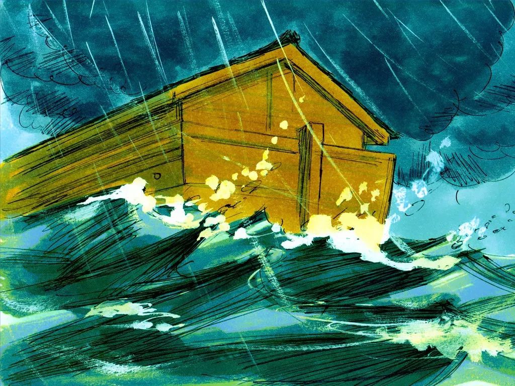 诺亚和方舟图片,诺亚一家造方舟