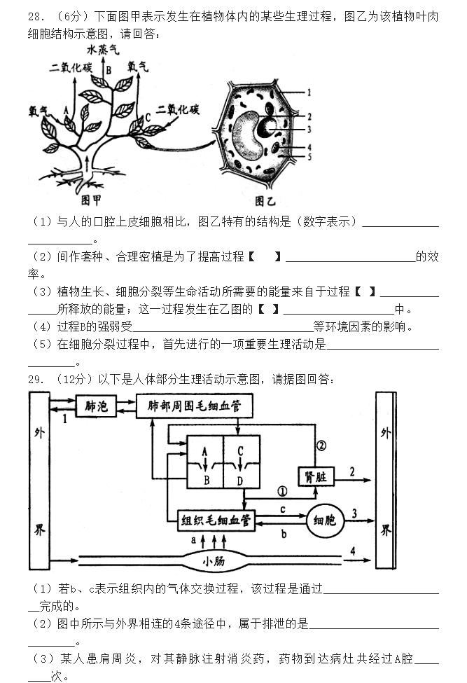 2023中考生物模拟试卷及答案,2021年中考会考模拟试卷生物