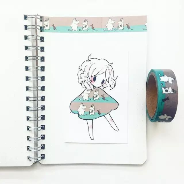 纸胶带做的小清新插画幼儿,胶带插画