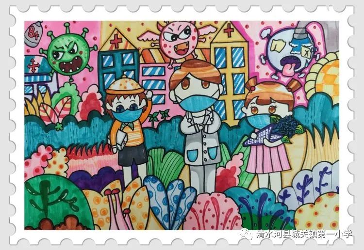 我是防疫小能手亲子绘画,童心有我共抗疫主题绘画
