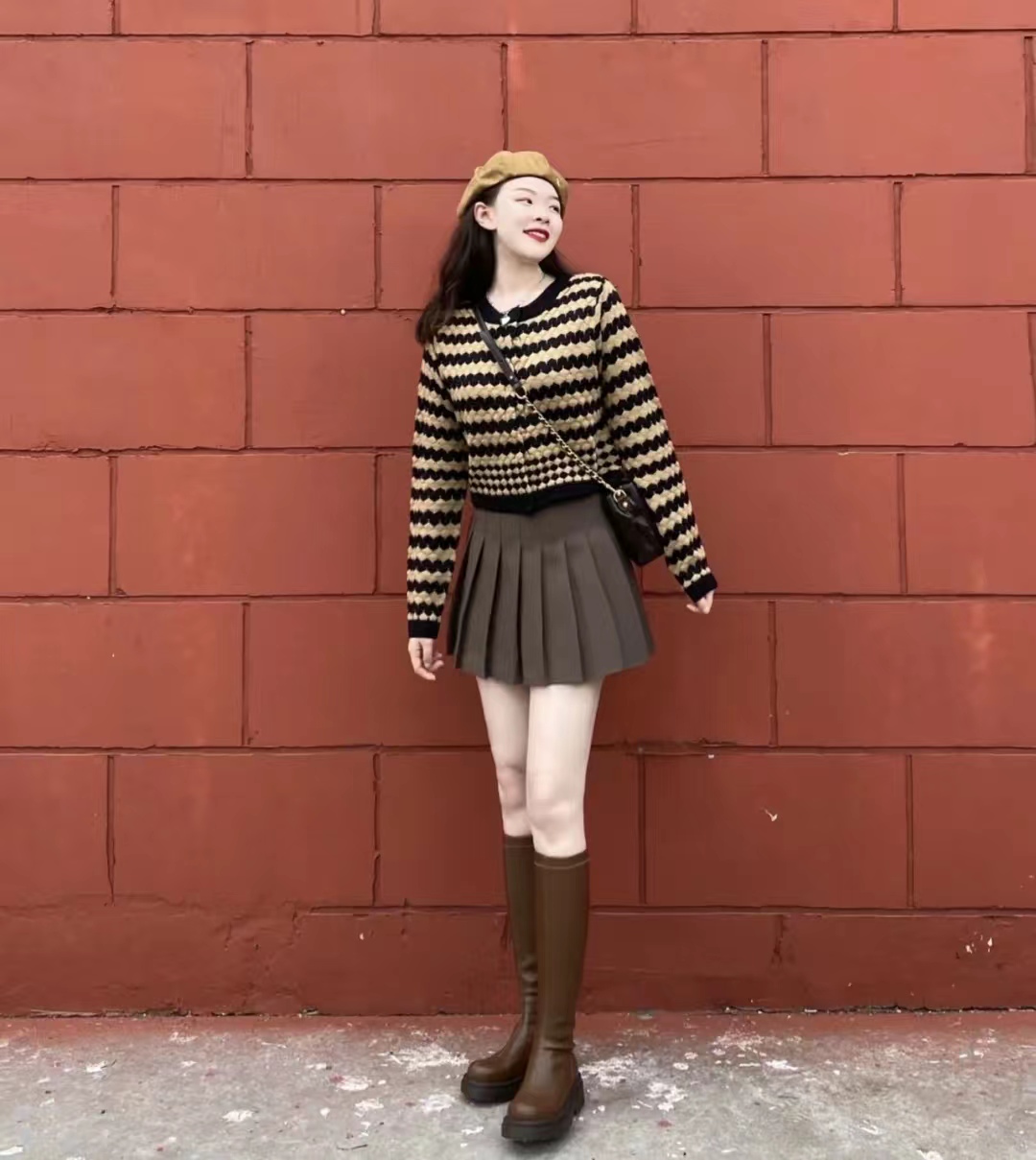 好穿又好搭时尚长筒宽靴,棕色长筒靴子女2022爆款洋气气质