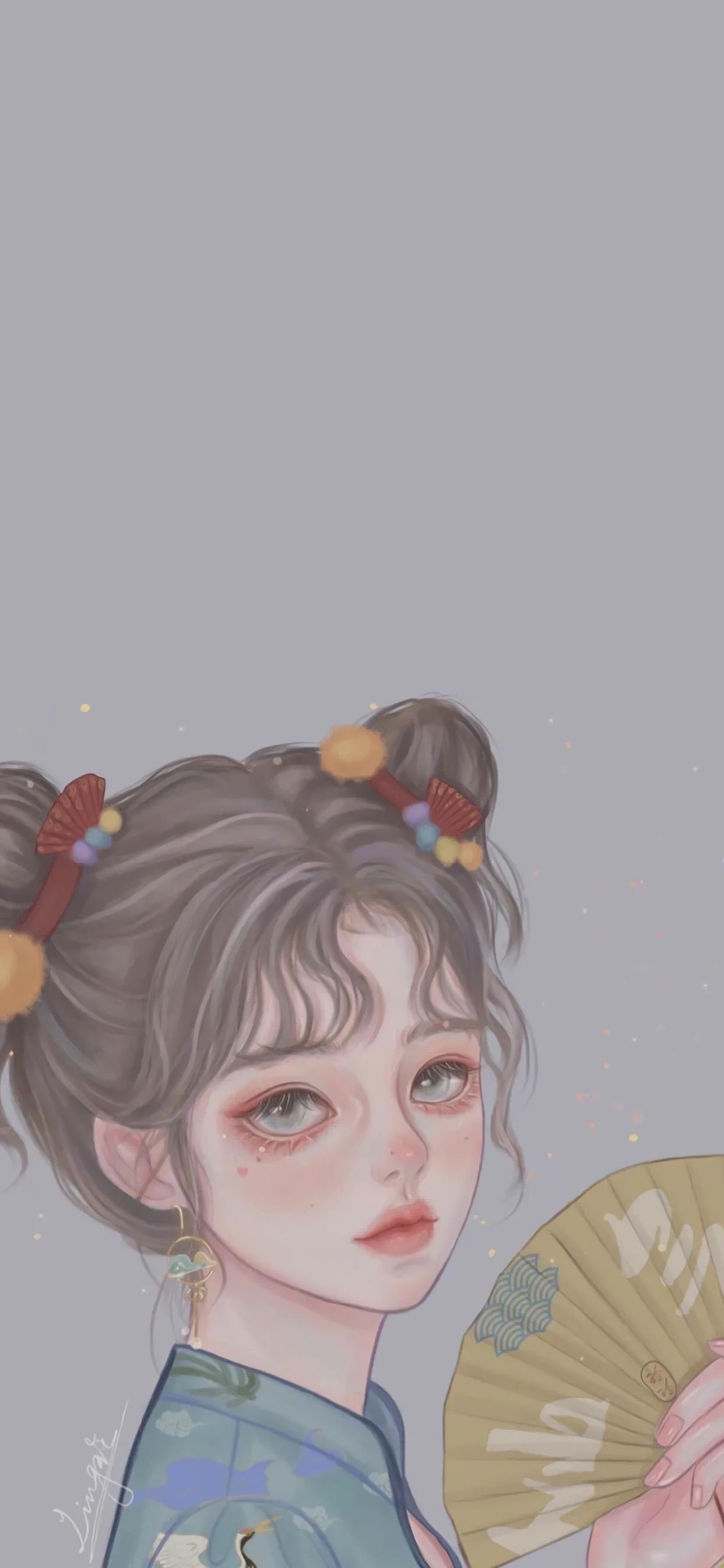 高级感壁纸女生插画,少女的柔情插画壁纸