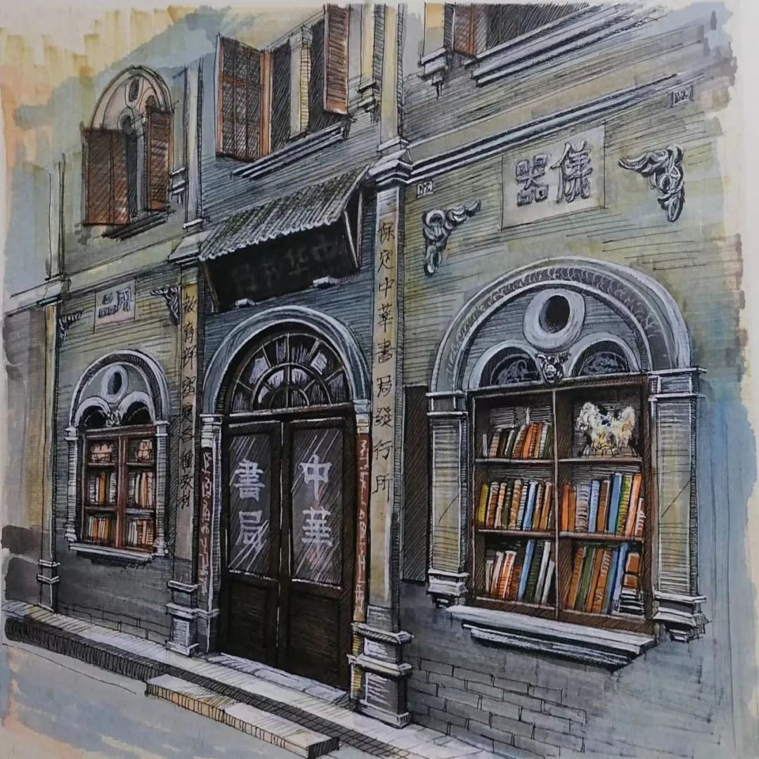 手绘图学校街景,老师手绘地图及历史景观