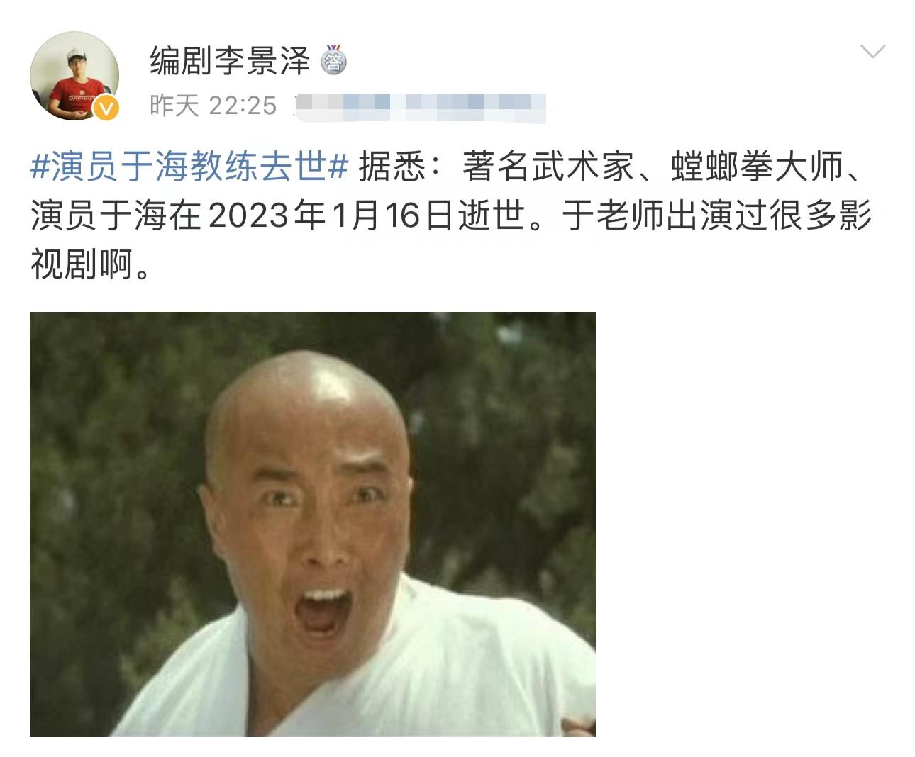 武术家于海逝世时间,武术大师于海简历