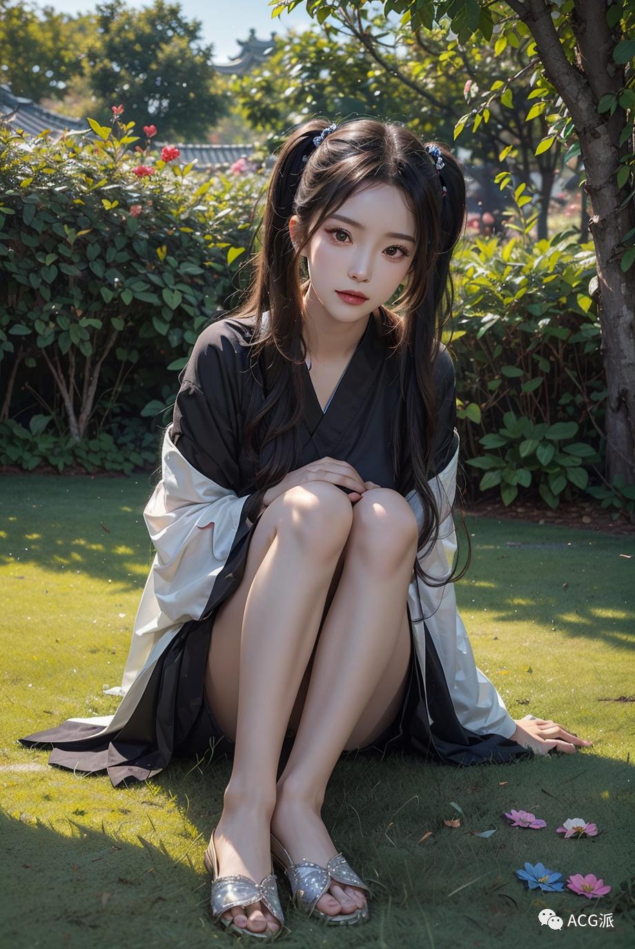 ai绘画暗黑系古风少女,古风高马尾绘画女