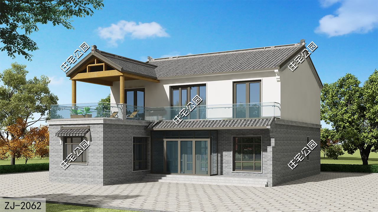 100平中式合院两层效果图,120平方三层中式合院效果图