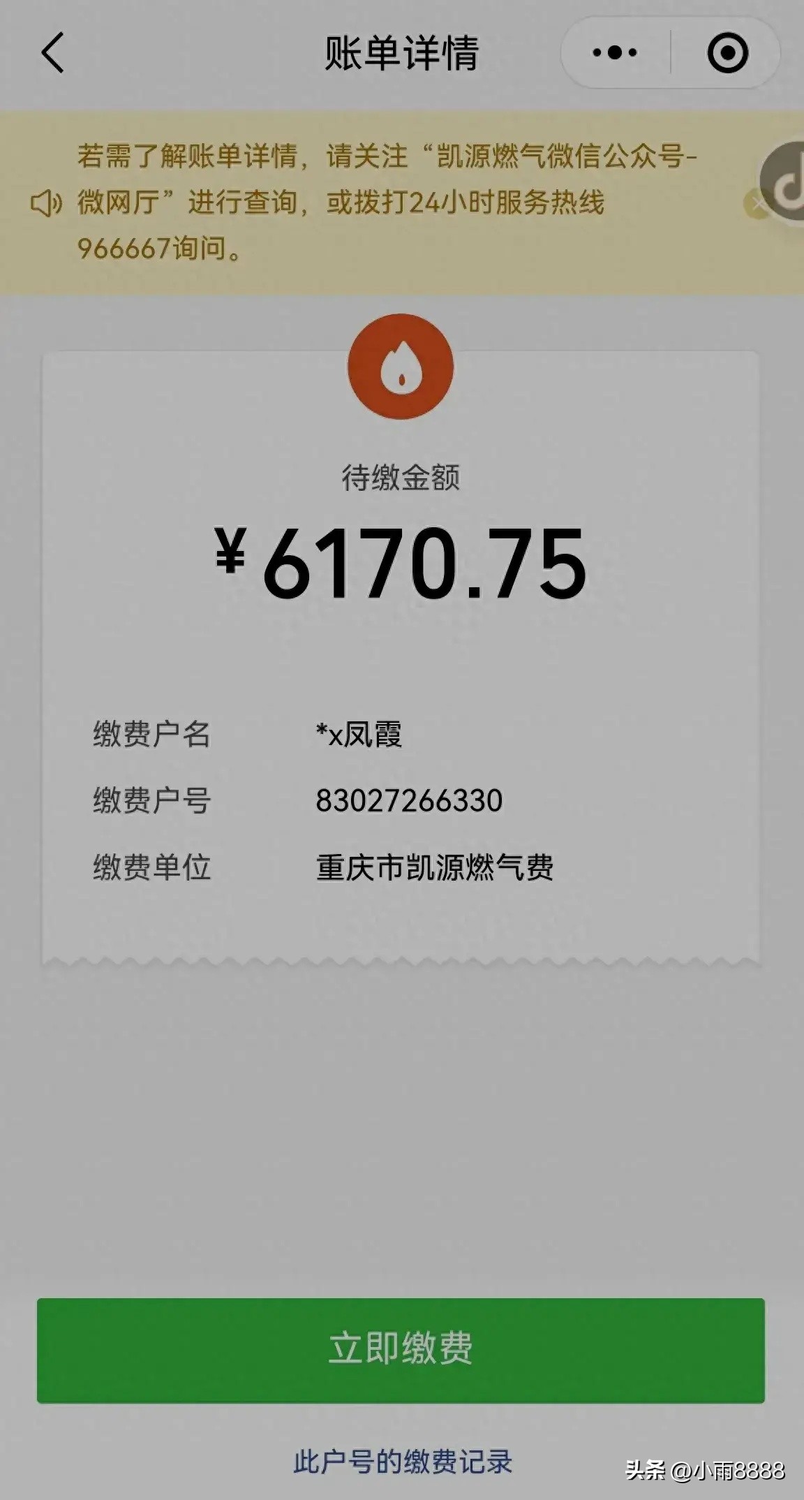 重庆燃气6000账单明细,重庆网友晒6000元燃气费月账单