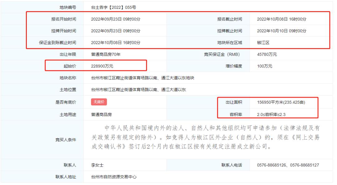 起价22.89亿元，台州市椒江区葭沚街道体育场路以南地块即将土拍