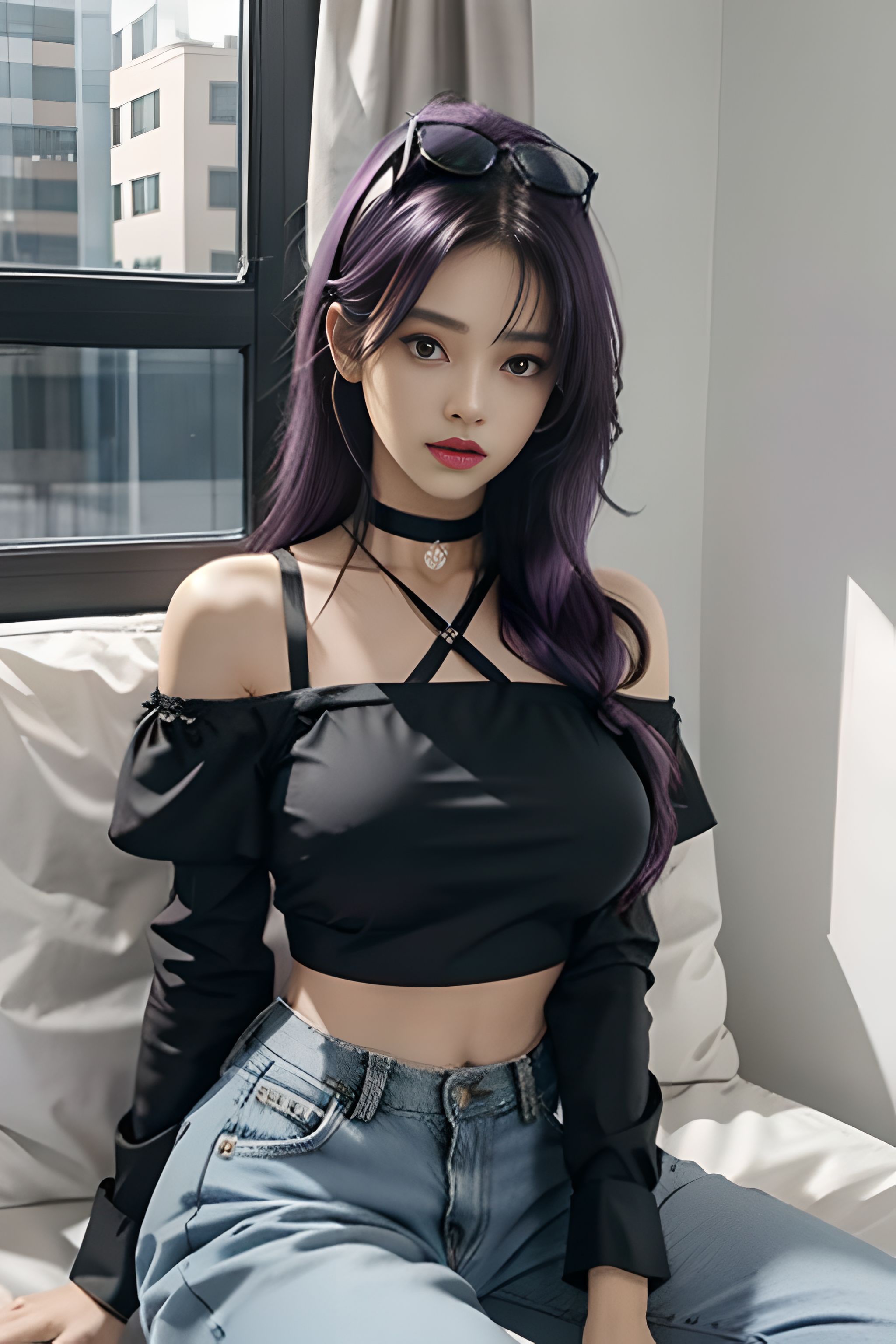 吊带上衣和紧身裤子拉丁舞服,黑色吊带背心蓝色紧身裤