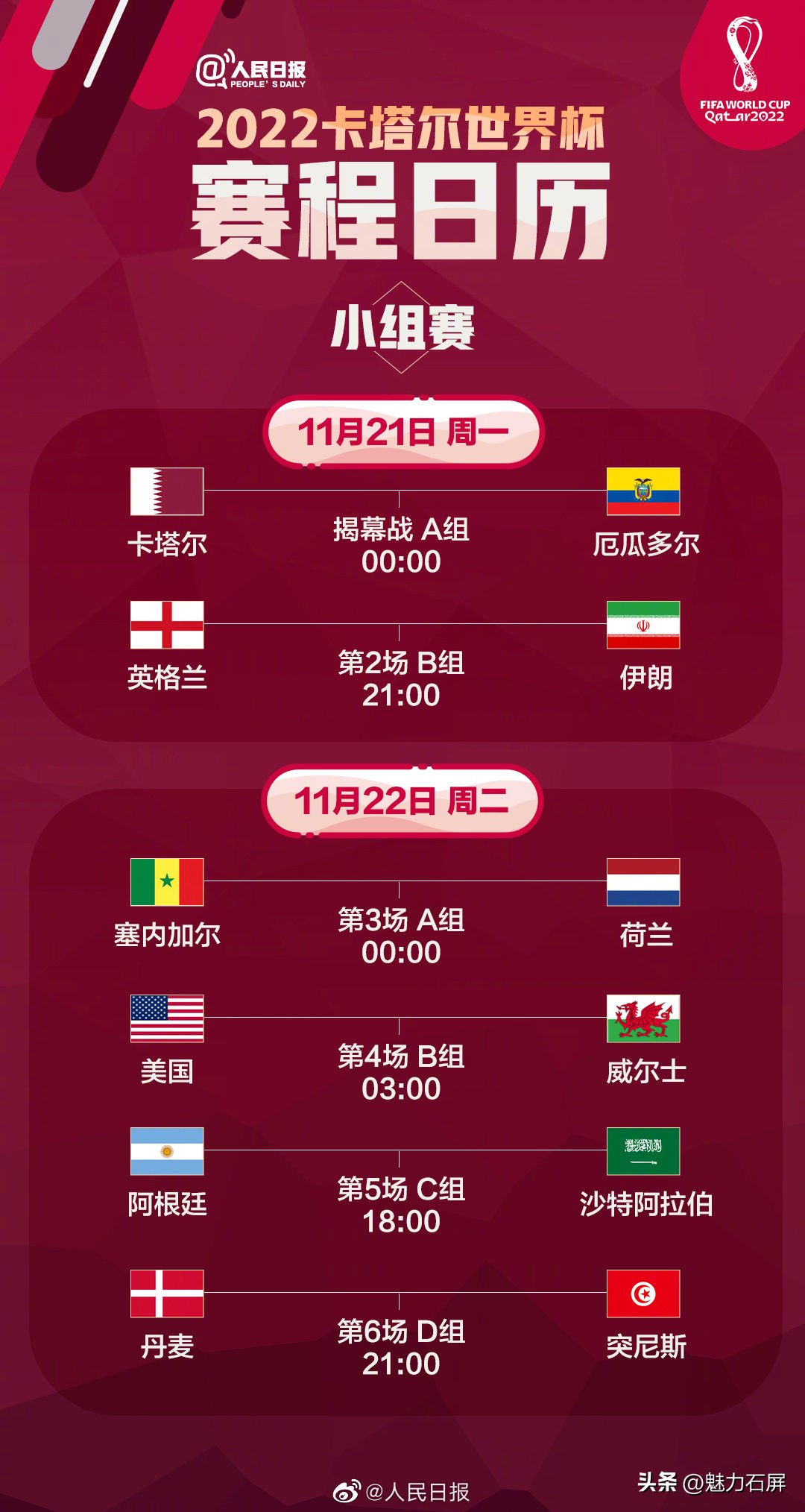 2022年卡塔尔世界杯赛程公布,2022卡塔尔世界杯赛程时间表