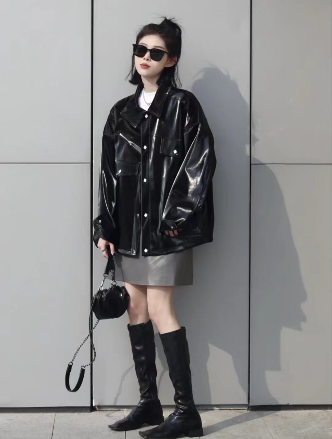 皮衣怎么搭配衣服女秋冬,2020洋气套装皮衣