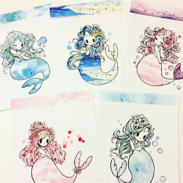 纸胶带做的小清新插画幼儿,胶带插画