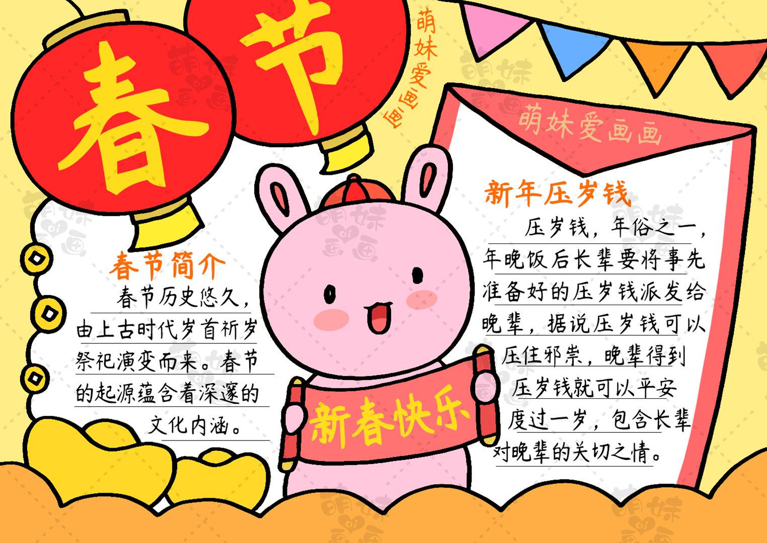 新春手抄报2023兔年简单又好看,兔年春节手抄报简单又漂亮字又少