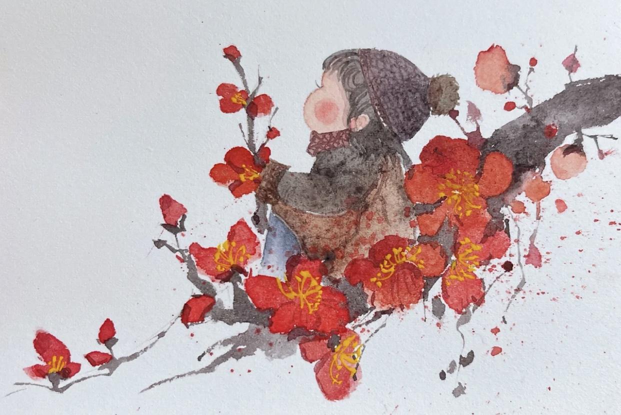 可爱的古风小人插画,古风插画风景手绘简单小图案黑白